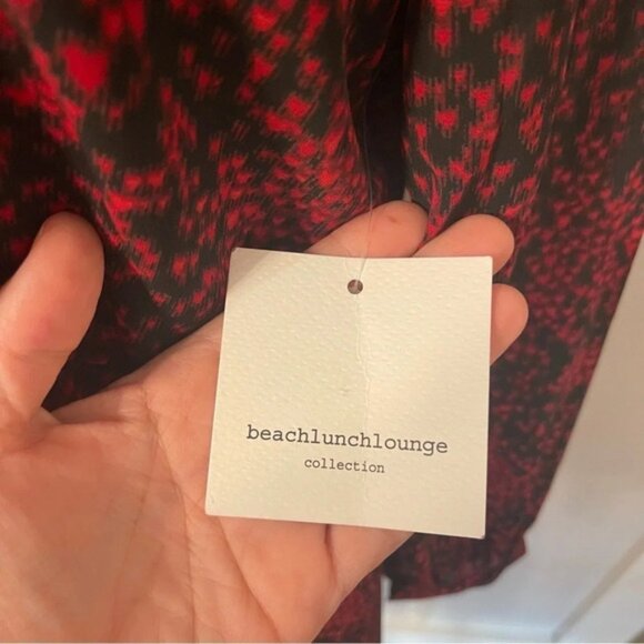 Beachlunchlounge Size M Red Black Kelsea Babydoll Semi Sheer Flowy Ruffle Dress - Picture 9 of 13
